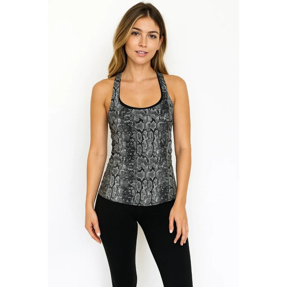 Gigi C Sport Snake Python Print Racerback Bra Tank Top XL Black White Gray NWT